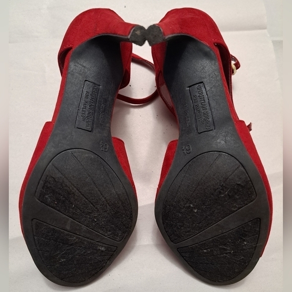 Christian Seriano Red Double Buckle Open Toe Heels - Picture 9 of 10